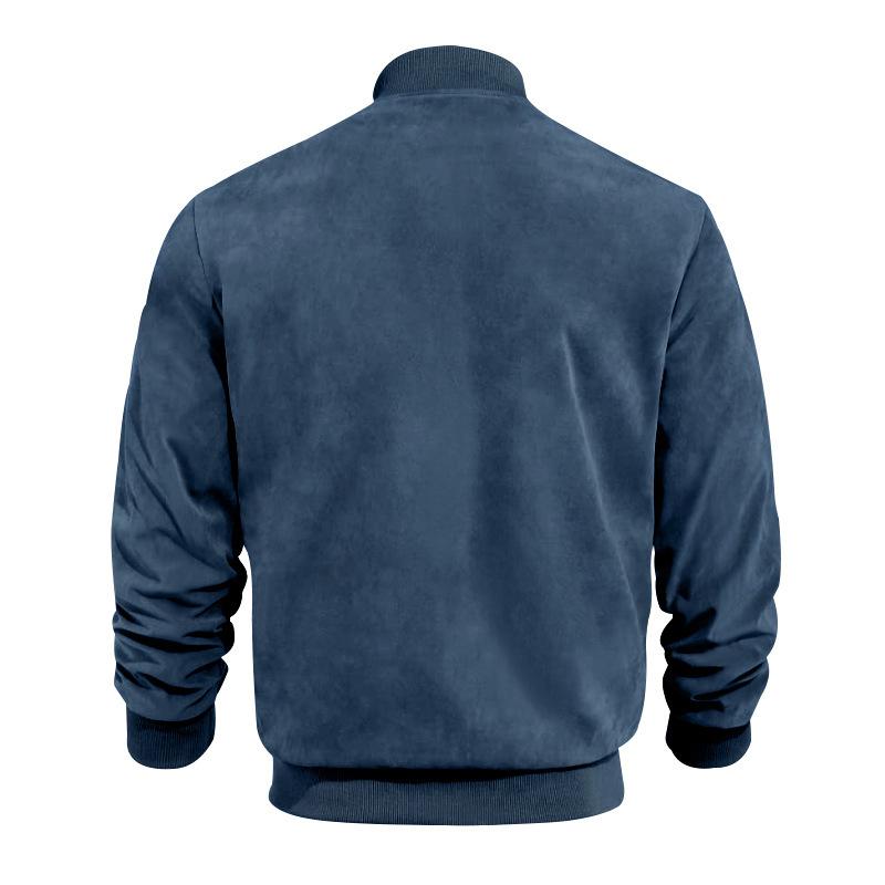 Men's Summer Jacket with Suede Look and Stand-Up Collar