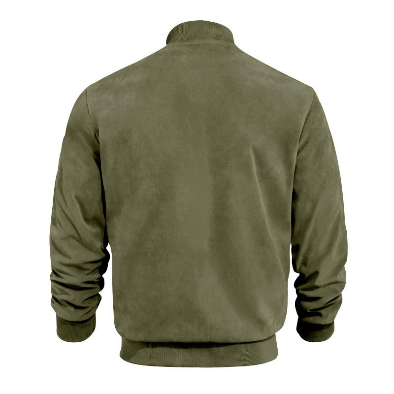 Men's Summer Jacket with Suede Look and Stand-Up Collar