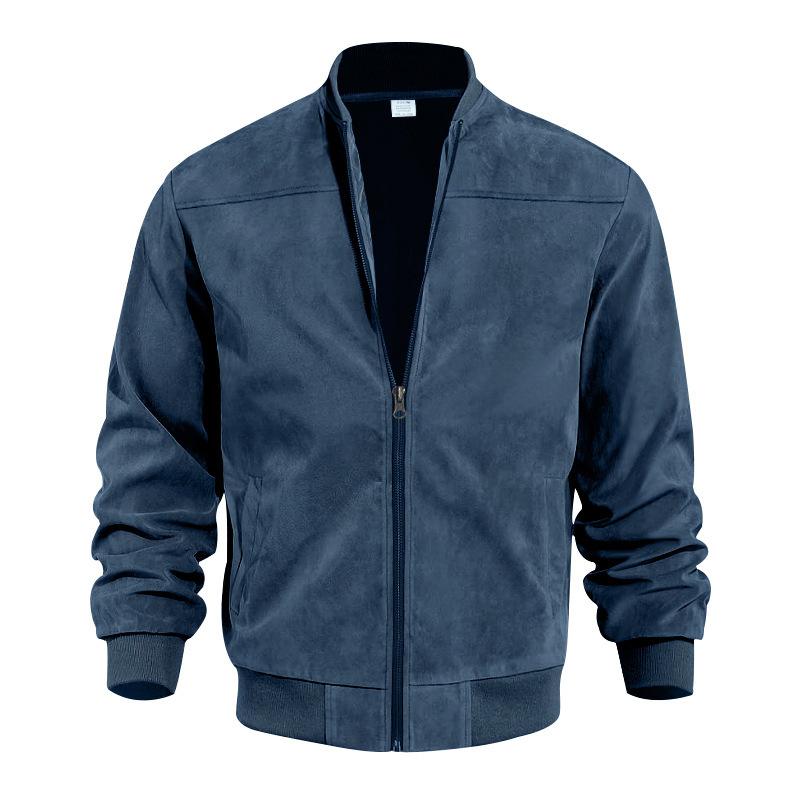 Men's Summer Jacket with Suede Look and Stand-Up Collar