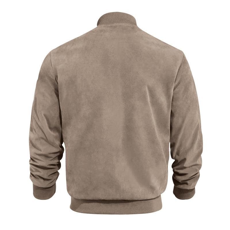 Men's Summer Jacket with Suede Look and Stand-Up Collar