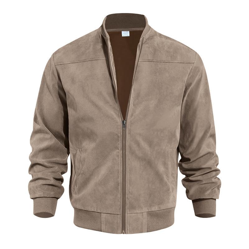Men's Summer Jacket with Suede Look and Stand-Up Collar