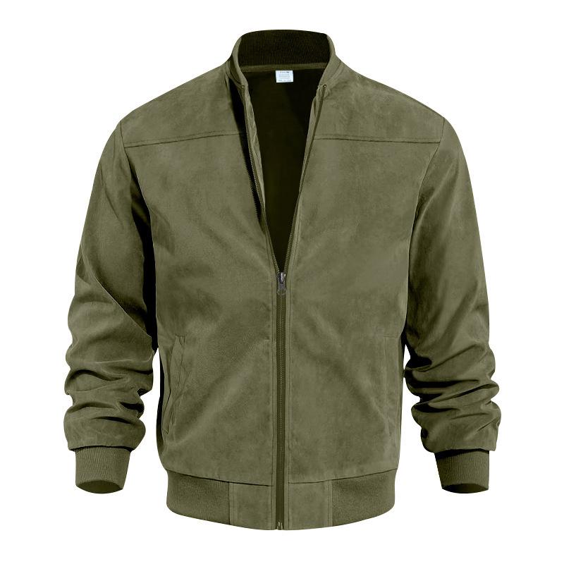 Men's Summer Jacket with Suede Look and Stand-Up Collar