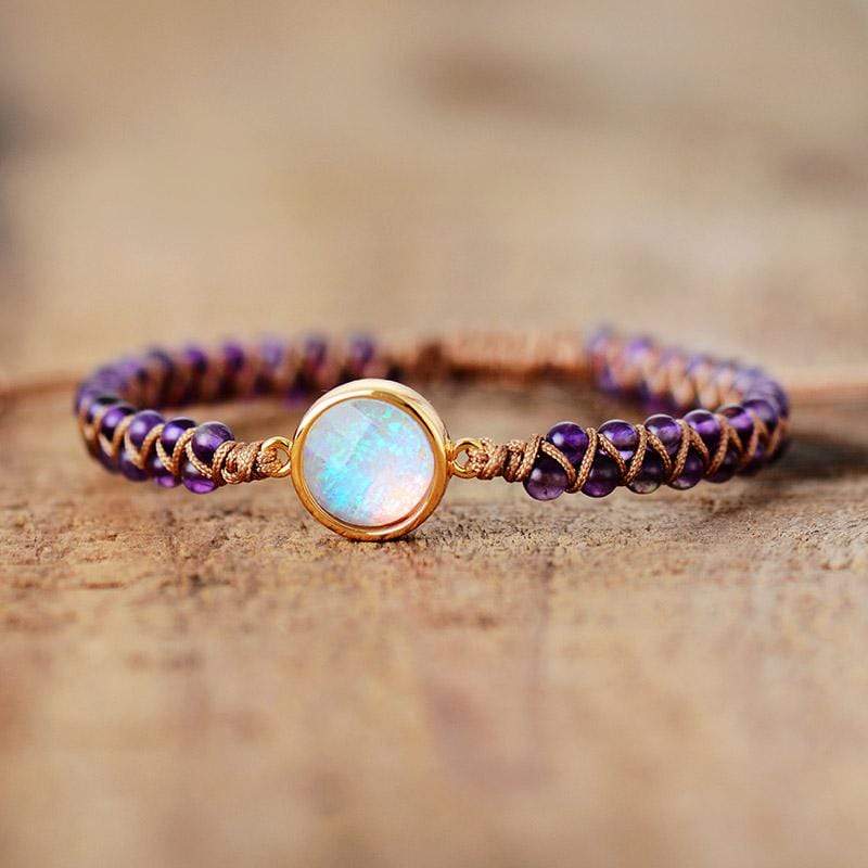 Braided Bracelet with Stone Beads and an Adjustable Sliding Knot