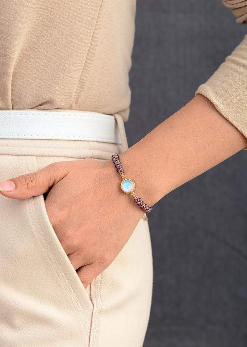 Braided Bracelet with Stone Beads and an Adjustable Sliding Knot