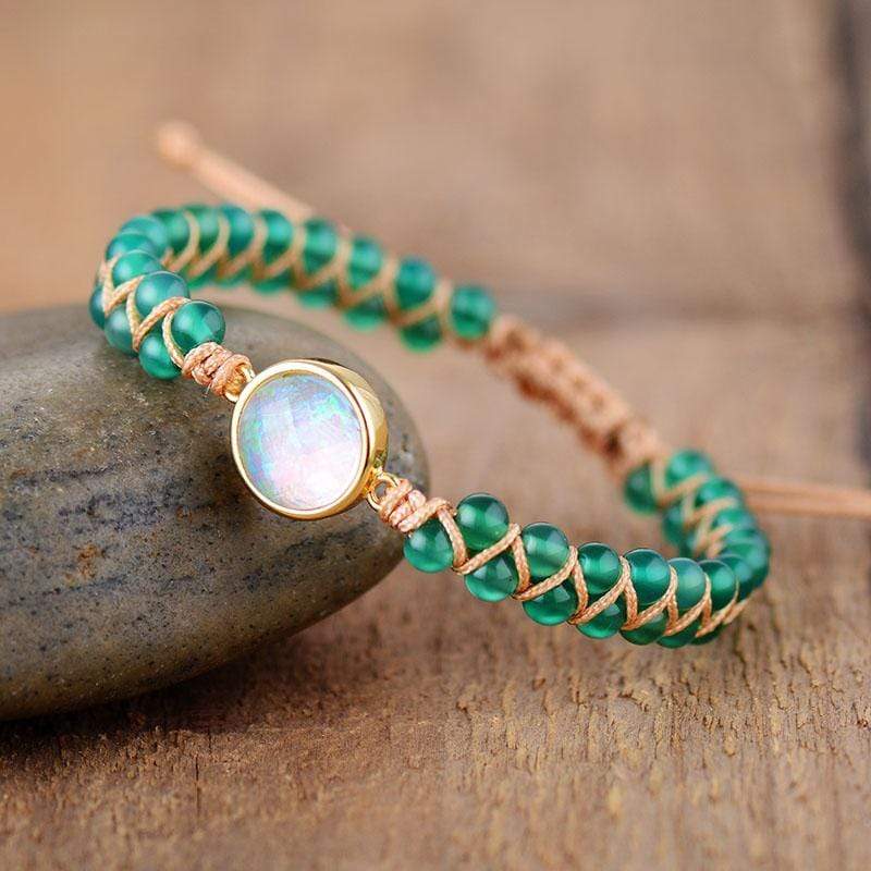Braided Bracelet with Stone Beads and an Adjustable Sliding Knot