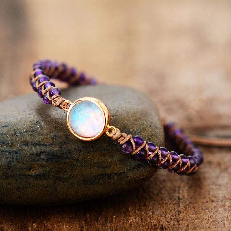 Braided Bracelet with Stone Beads and an Adjustable Sliding Knot