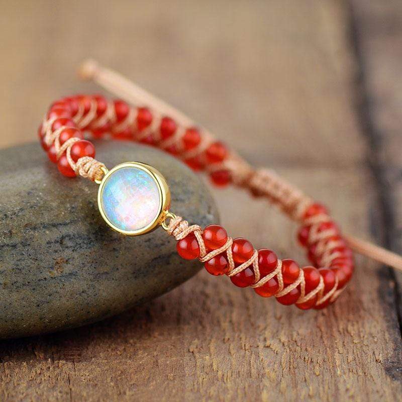Braided Bracelet with Stone Beads and an Adjustable Sliding Knot