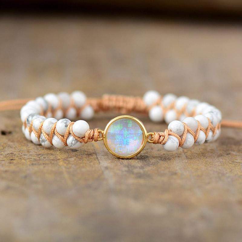 Braided Bracelet with Stone Beads and an Adjustable Sliding Knot