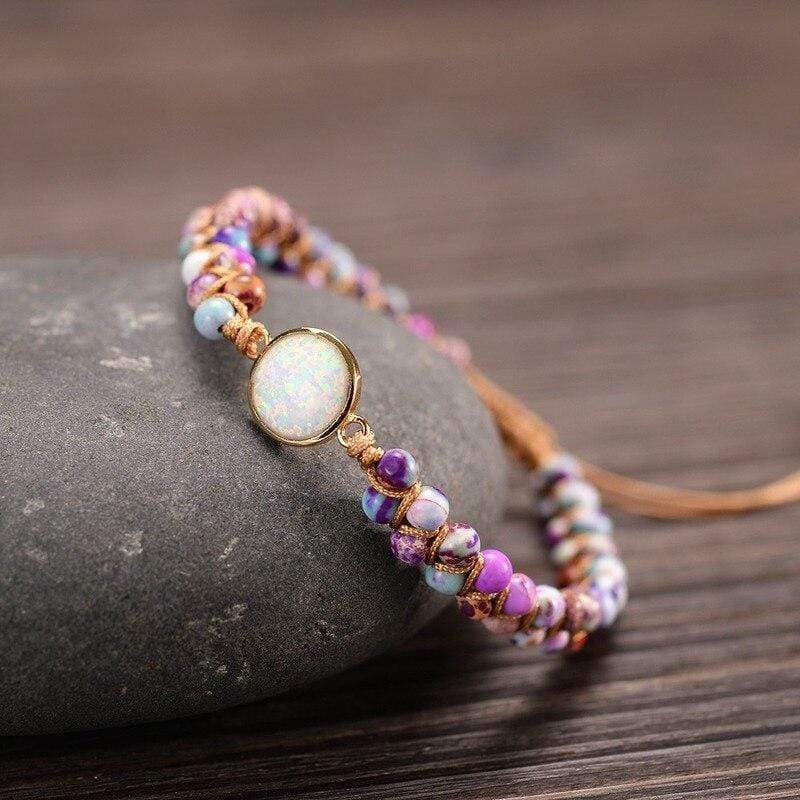 Braided Bracelet with Stone Beads and an Adjustable Sliding Knot