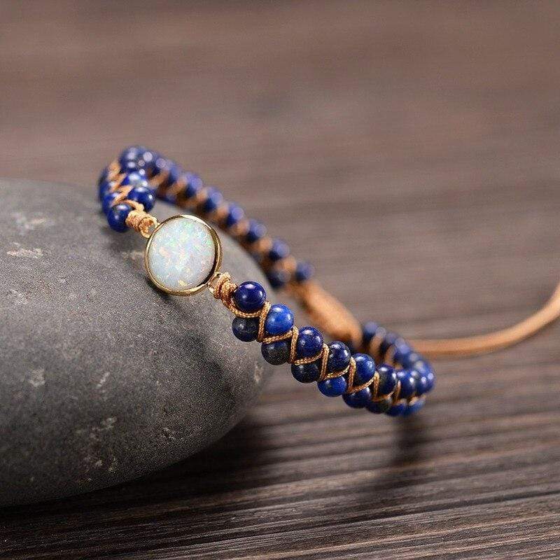 Braided Bracelet with Stone Beads and an Adjustable Sliding Knot
