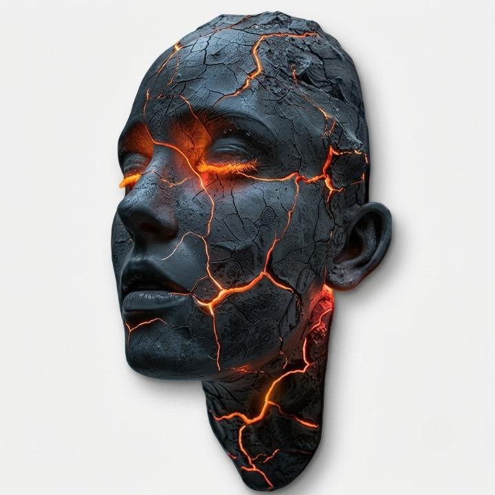 Sculptural Face LED Wall Sconce with Illuminated Cracks
