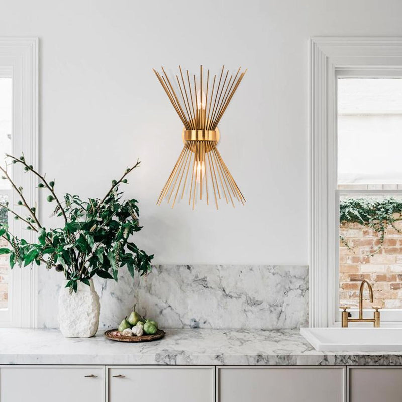 Brass Starburst Wall Sconce with Sculptural Radiating Design