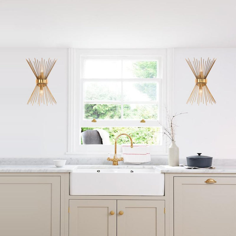 Brass Starburst Wall Sconce with Sculptural Radiating Design