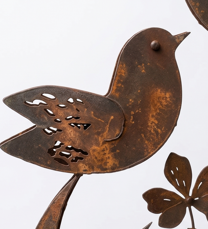 Rustic Bird & Wildflower Iron Garden Stake