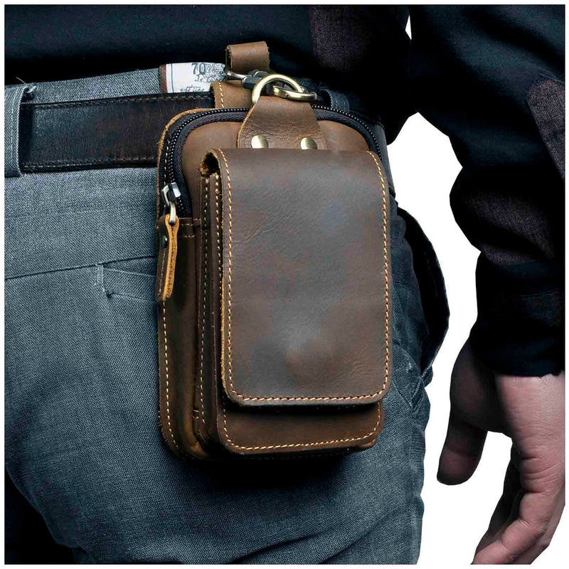 Men’s Cowhide Leather Hip Bag with Magnetic Closure