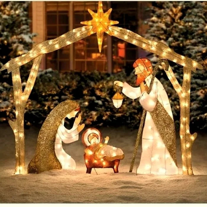 Illuminated Holy Family Outdoor Christmas Nativity Scene
