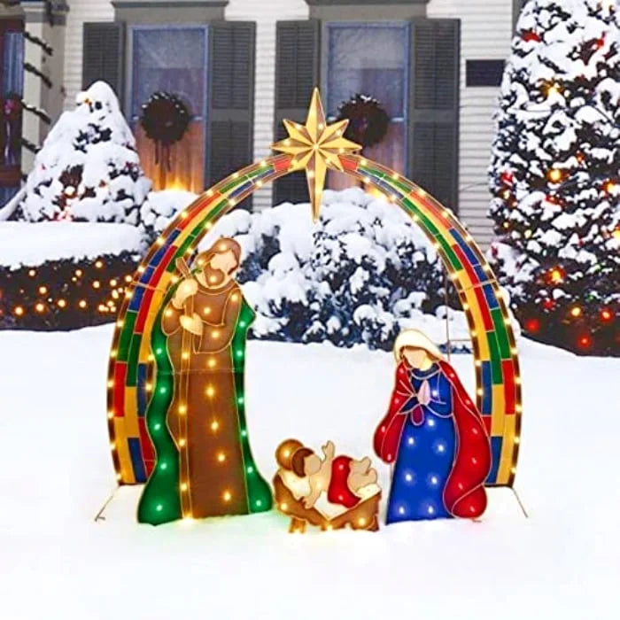 Illuminated Holy Family Outdoor Christmas Nativity Scene
