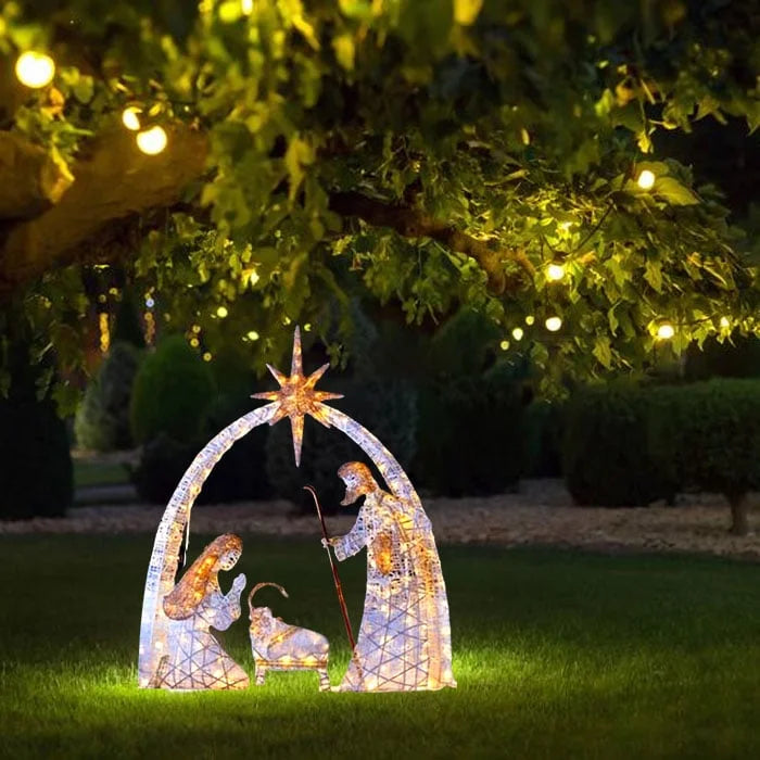 Illuminated Holy Family Outdoor Christmas Nativity Scene