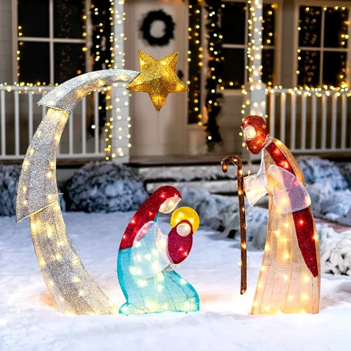 Illuminated Holy Family Outdoor Christmas Nativity Scene