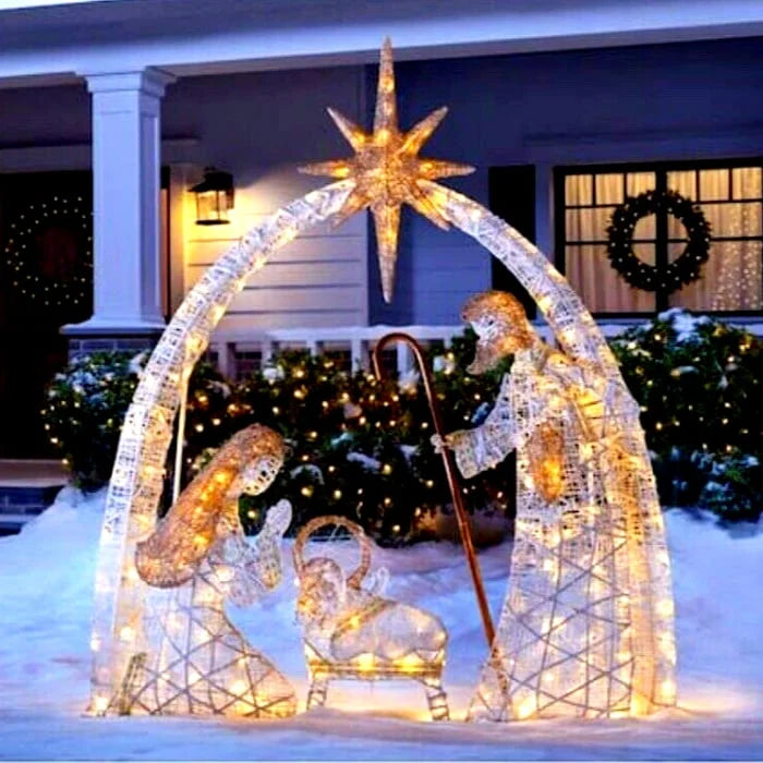 Illuminated Holy Family Outdoor Christmas Nativity Scene