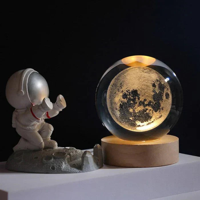 3D Moon Lamp with Astronaut Decoration and Warm LED Night Light