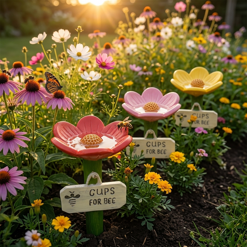 Flower-Shaped Bee & Butterfly Watering Garden Stake