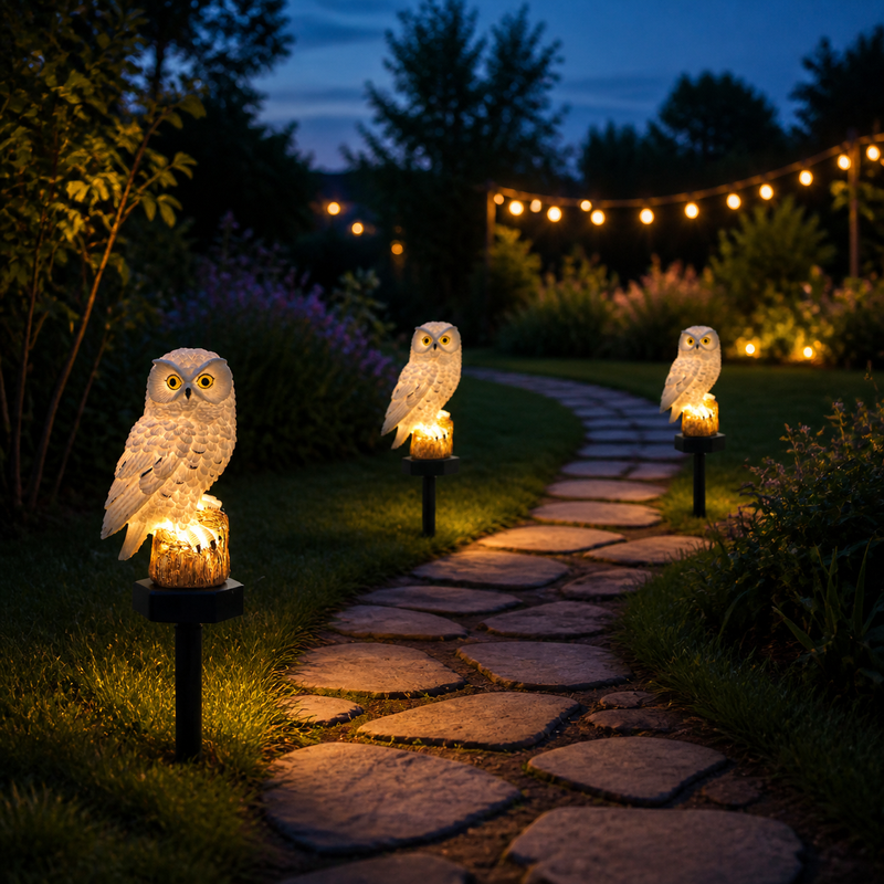 Solar Owl Garden Stake Light with Warm Ambient Glow