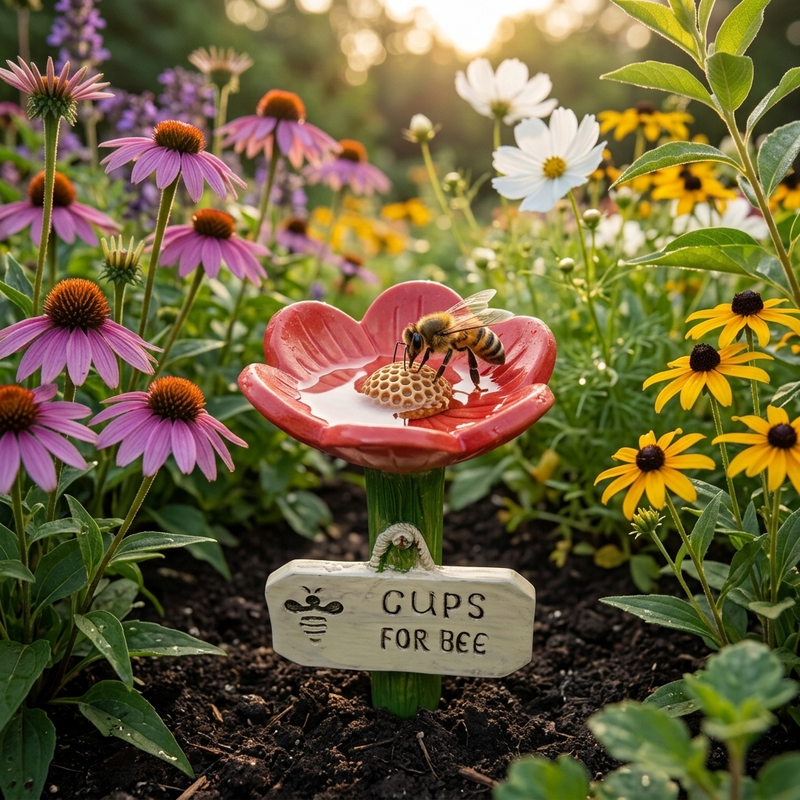 Flower-Shaped Bee & Butterfly Watering Garden Stake