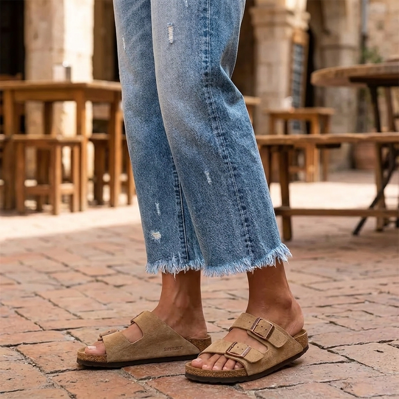 Women’s Cropped Straight-Leg Jeans with Fringed Hem