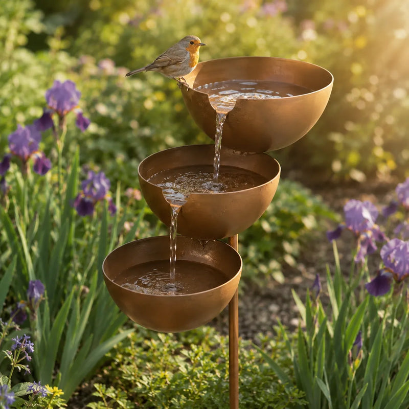 Three-Tier Cascading Bird Bath Garden Stake