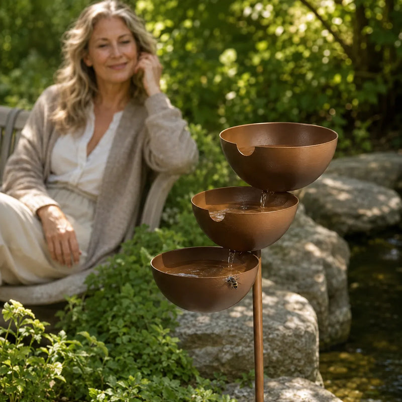 Three-Tier Cascading Bird Bath Garden Stake