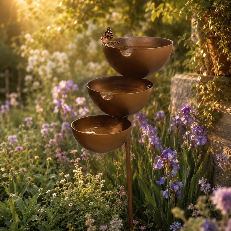 Three-Tier Cascading Bird Bath Garden Stake