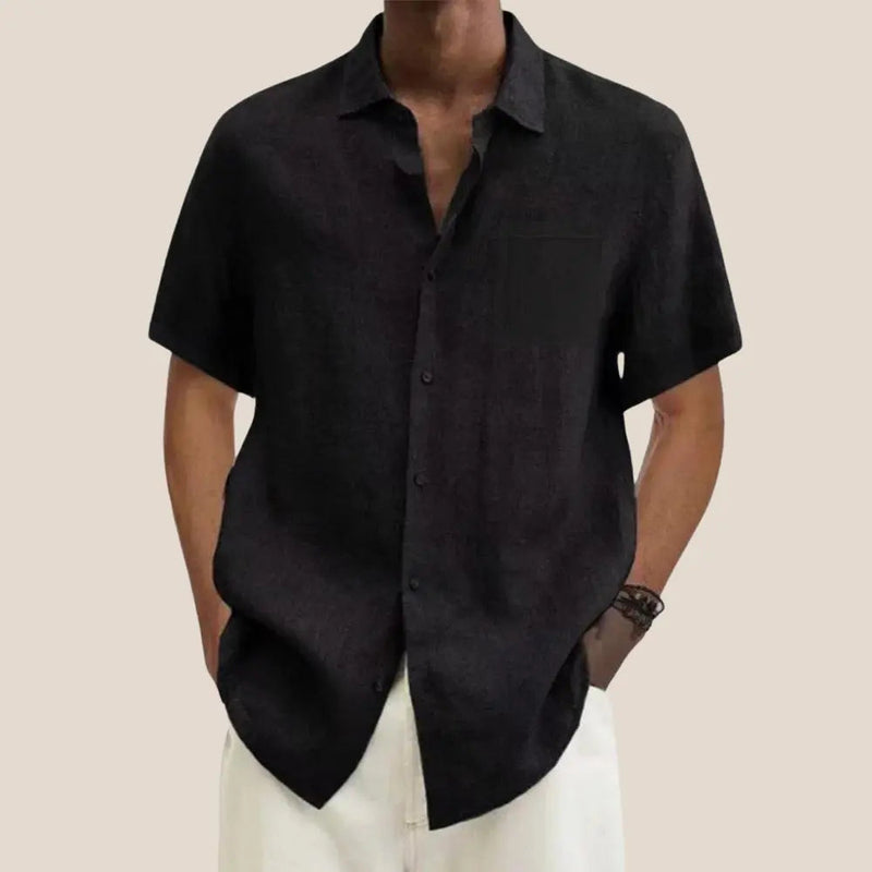 Linen Shirt Men with Short Sleeves and Classic Collar