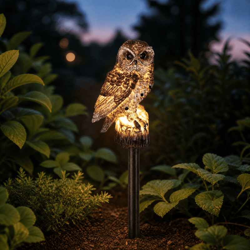 Solar Owl Garden Stake Light with Warm Ambient Glow