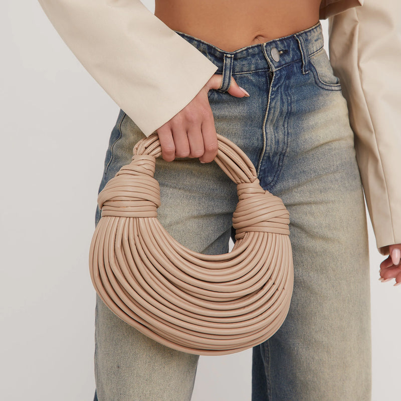 Woven Knotted Shoulder Bag with Slim Straps
