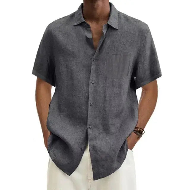 Linen Shirt Men with Short Sleeves and Classic Collar