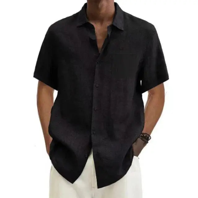 Linen Shirt Men with Short Sleeves and Classic Collar