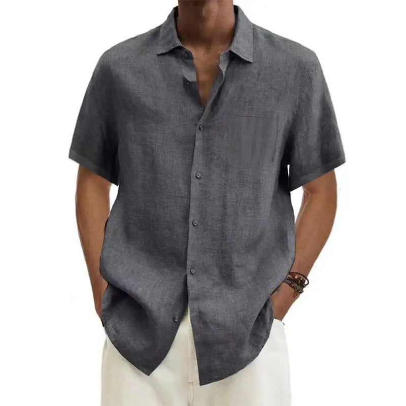 Linen Shirt Men with Short Sleeves and Classic Collar