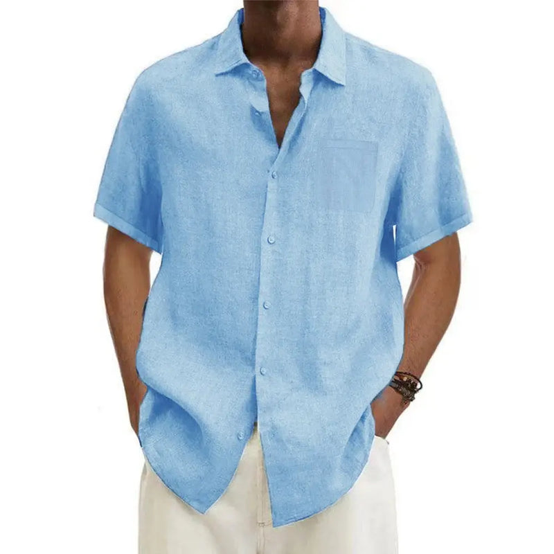 Linen Shirt Men with Short Sleeves and Classic Collar