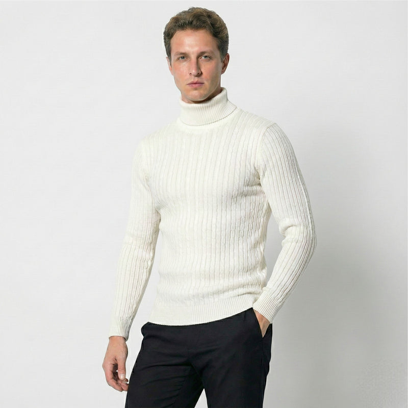 Cable Knit Roll Neck Jumper for Men – Warm Comfort and Timeless Elegance