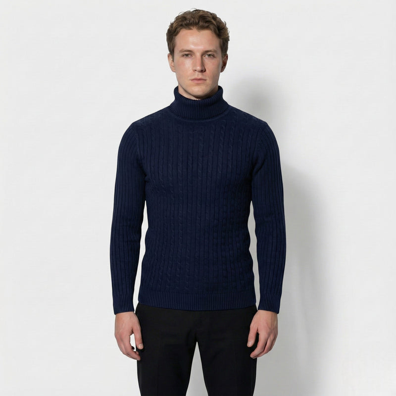 Cable Knit Roll Neck Jumper for Men – Warm Comfort and Timeless Elegance