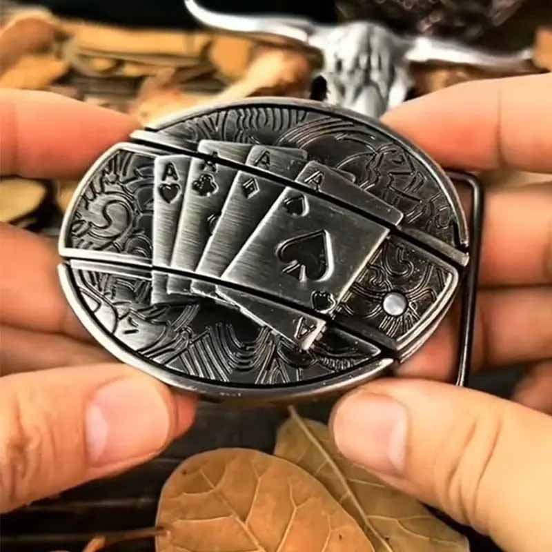 Western Oval Belt Buckle with Decorative Motif