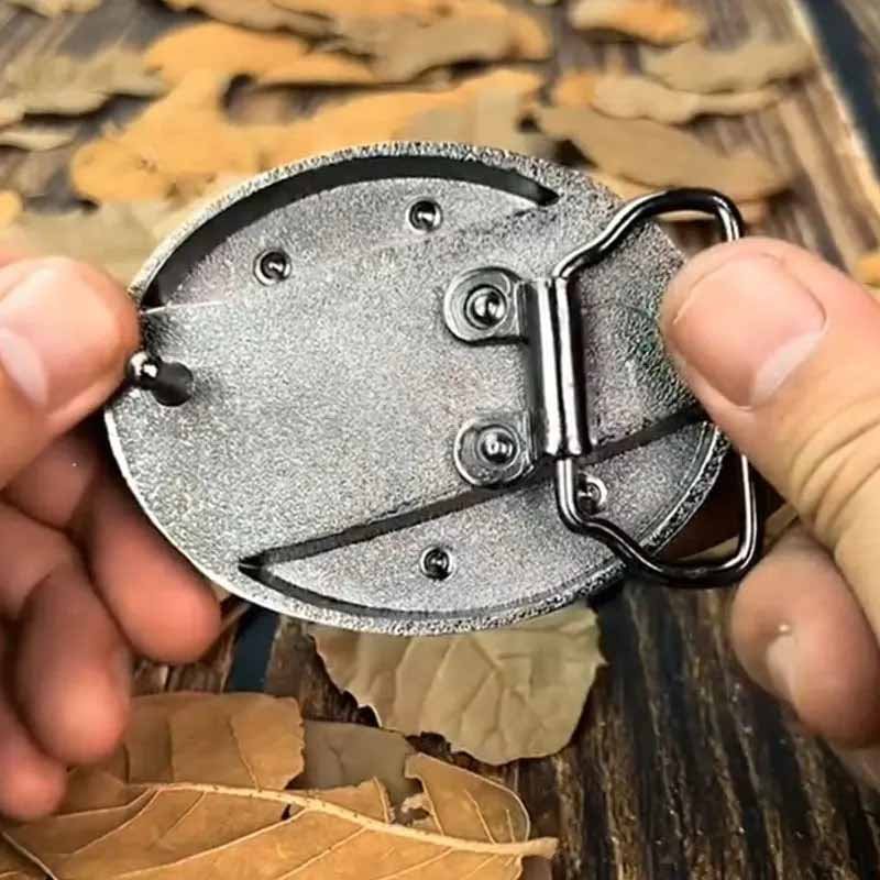Western Oval Belt Buckle with Decorative Motif