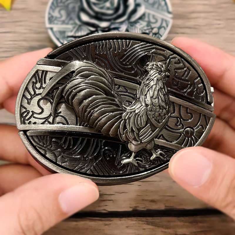 Western Oval Belt Buckle with Decorative Motif