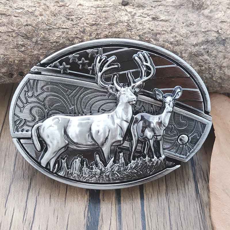 Western Oval Belt Buckle with Decorative Motif