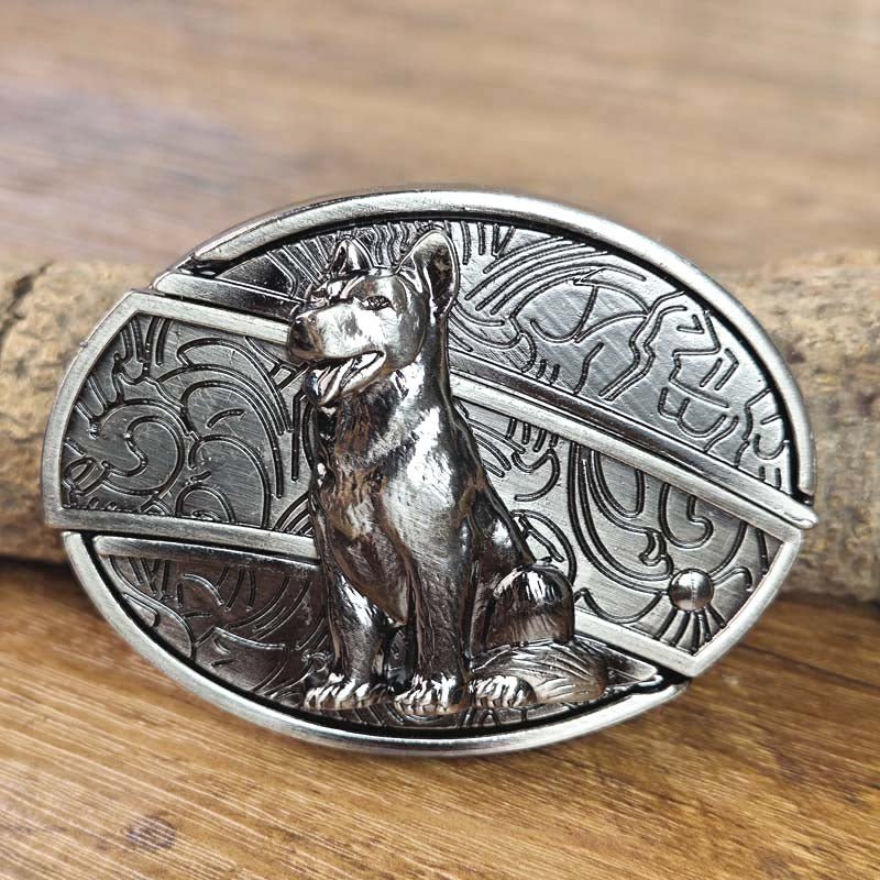 Western Oval Belt Buckle with Decorative Motif