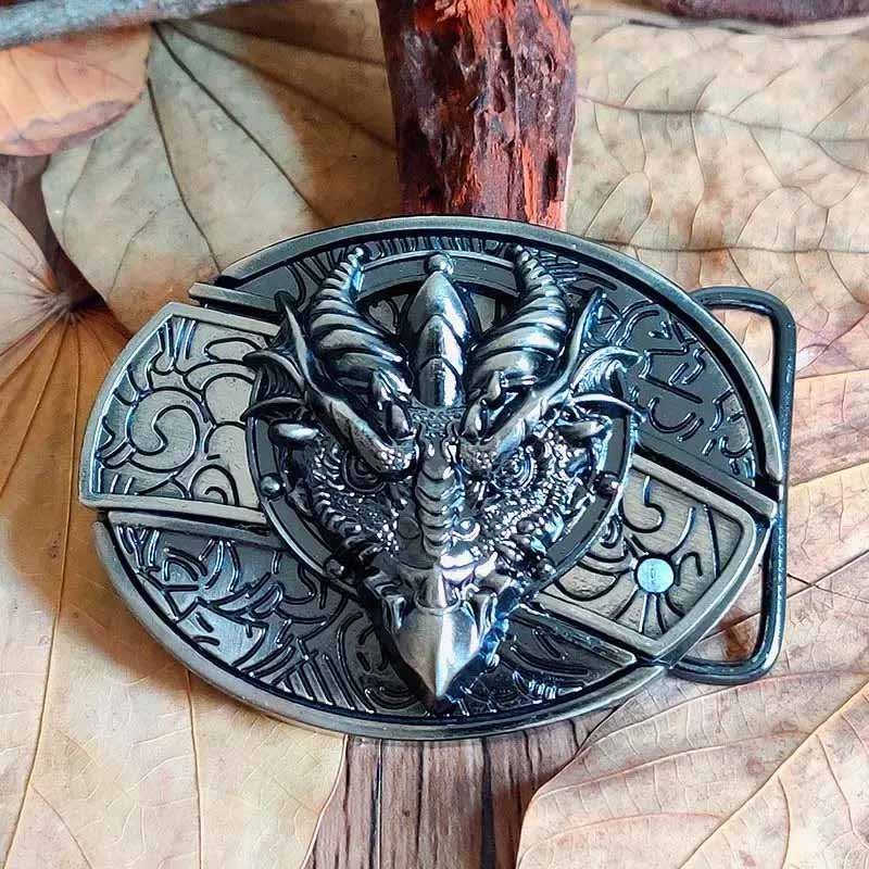 Western Oval Belt Buckle with Decorative Motif