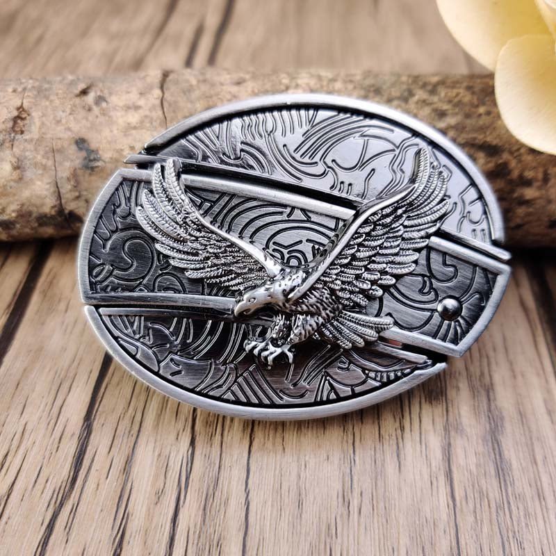 Western Oval Belt Buckle with Decorative Motif