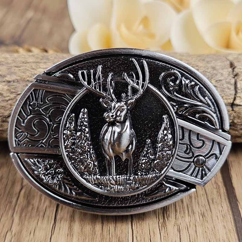 Western Oval Belt Buckle with Decorative Motif