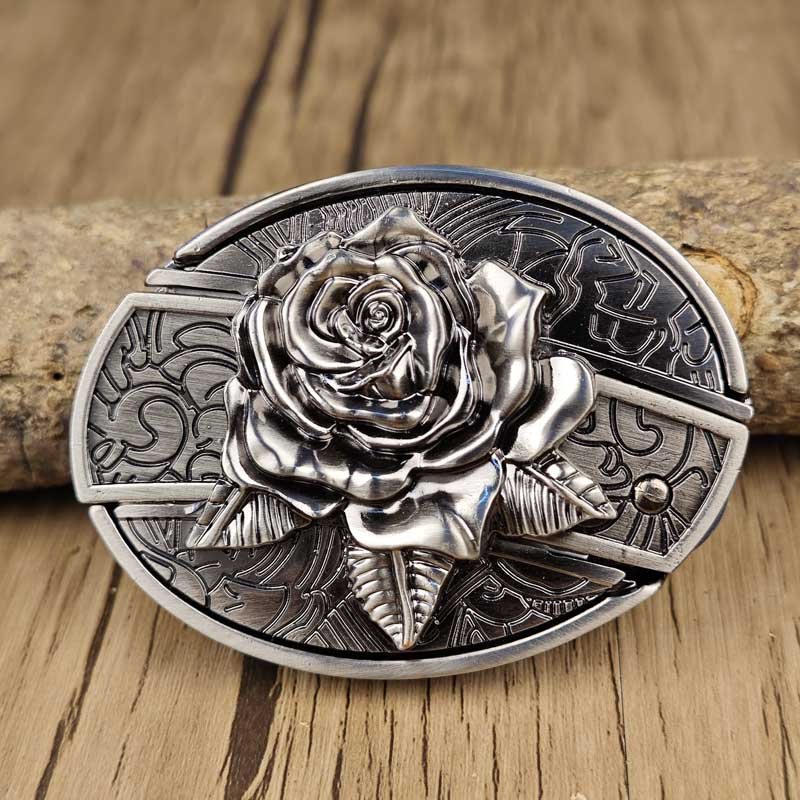 Western Oval Belt Buckle with Decorative Motif